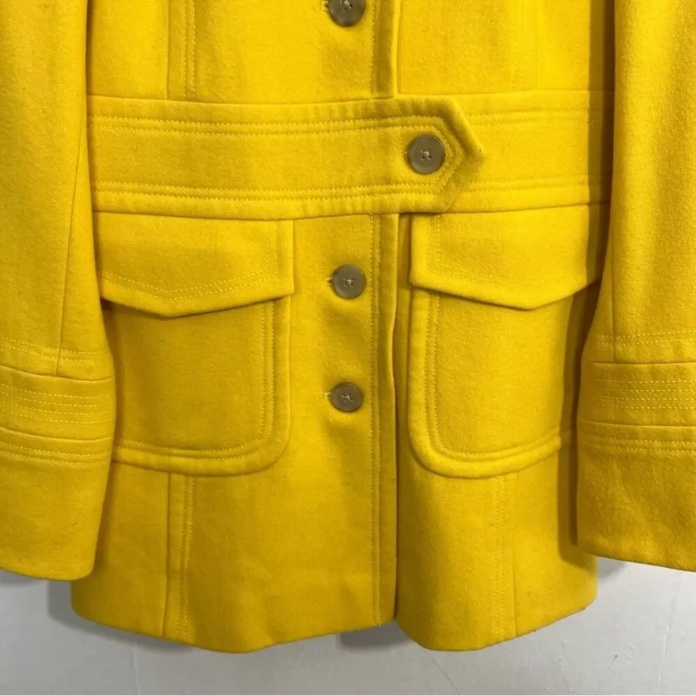 J Crew Stadium Cloth Majesty Bright Yellow Pea Coat Jacket Size 8 - Picture 4 of 13